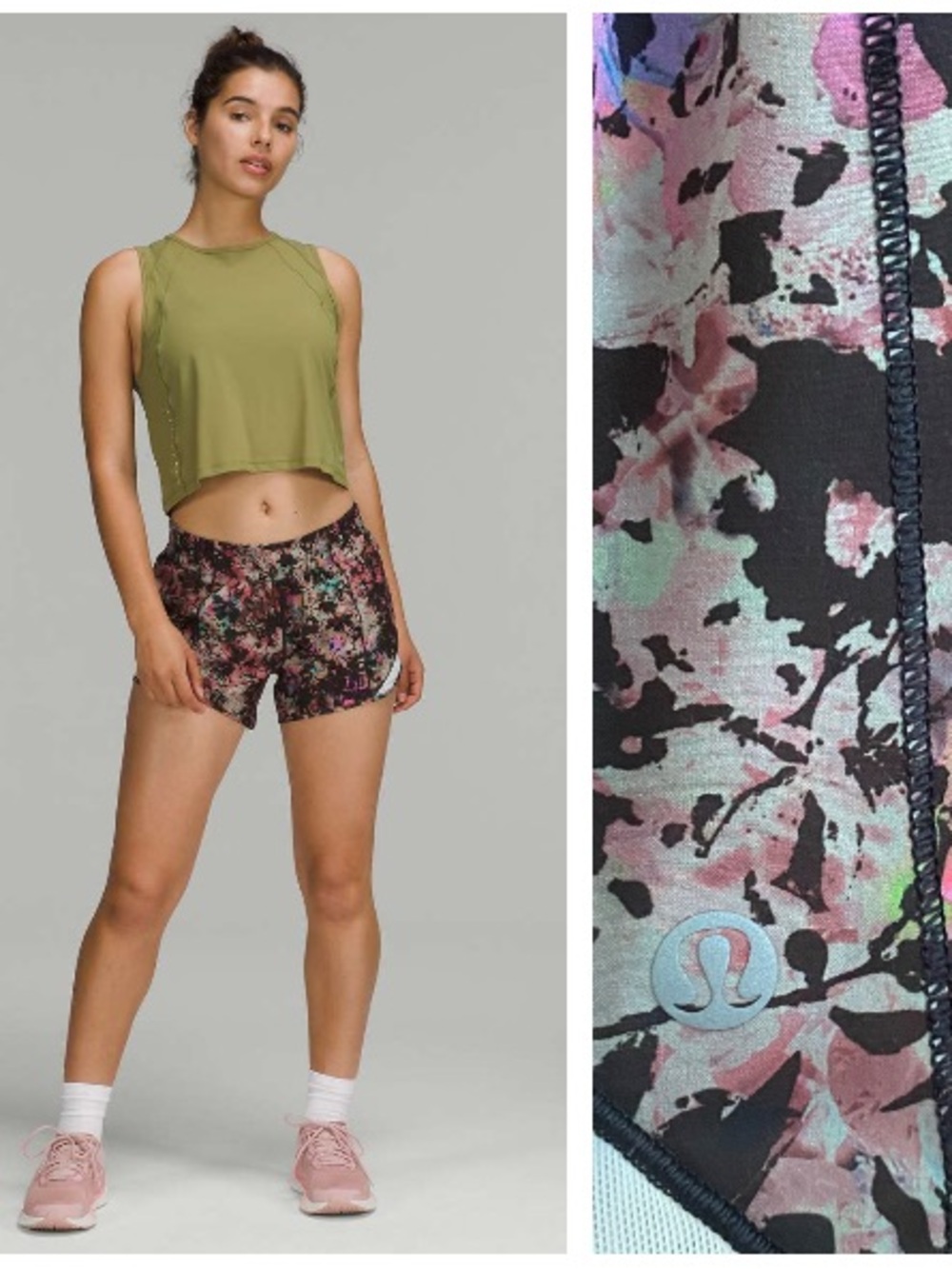 Lululemon Hotty Hot Low Rise Lined Short Stencil Blossom Red Multi Sheer Blue 6